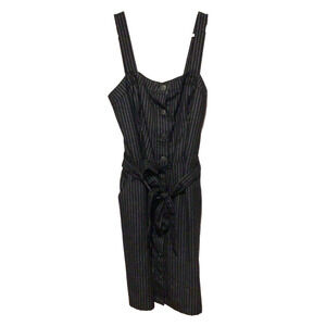 Hollister Women’s Black White Striped Overall Dress with Snaps Size M Casual
